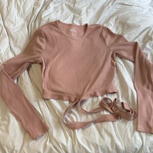 Hollister Cropped Ribbed Pink Long Sleeve Tie Back